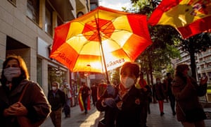 People in Logroño, the regional capital of La Rioja, protesting against the government’s management of the coronavirus pandemic, May 2020.