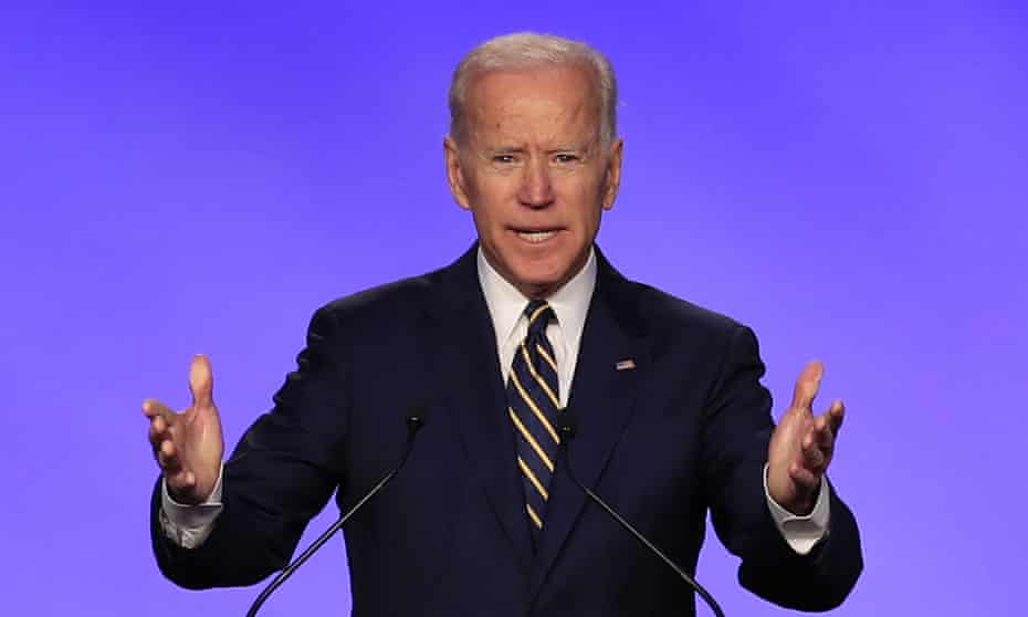Joe Biden speaks at the International Brotherhood of Electrical Workers construction and maintenance conference in Washington on 5 April 2019.