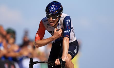 Michael Woods reacts after securing his first Tour de France stage win
