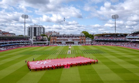 A flag for the Ruth Strauss Foundation on display at Lord’s ahead of the second Ashes Test in 2019.