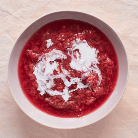 Zuza Zak’s creamy strawberry and rhubarb soup.