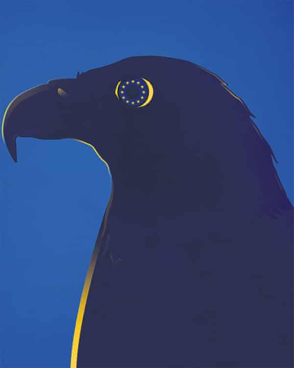 Illustration by Matt Murphy of an Eagle with the stars of the EU flag in its eye.