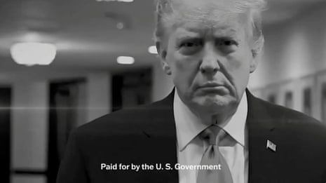 Black and white screenshot of TV ad