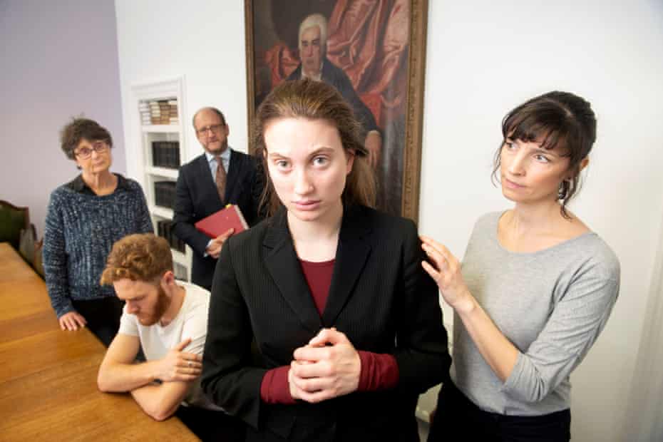 Family judge Stephen Wildblood (rear) with the cast of his play, which explores issues in the family courts