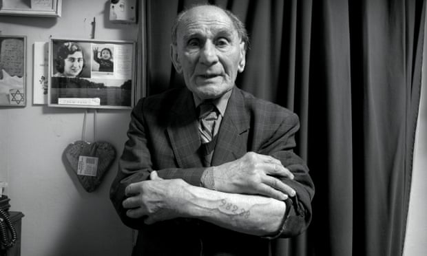 Leon Greenman in 2004, bearing the tattoo he was given at Auschwitz