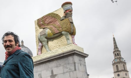 The Iraqi-American artist Michael Rakowitz at the unveiling of The Invisible Enemy Should Not Exist on the fourth plinth