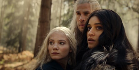Ciri (Freya Allan), Geralt (Liam Hemsworth) and Yennefer (Anya Chalotra) in season four of Netflix’s The Witcher.