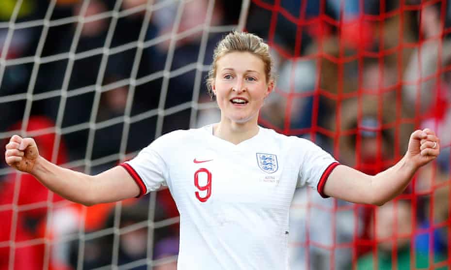 Ellen White celebrates scoring what proved the only goal of England’s World Cup qualifier against Austria at the Stadium of Light