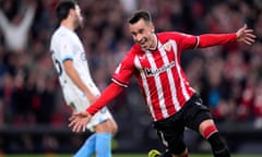 Álex Berenguer celebrates after scoring Athletic Bilbao’s second goal.