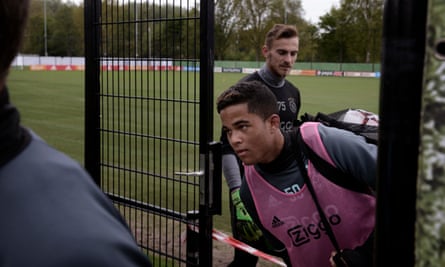 Ajax’s Justin Kluivert leaves the training pitch.