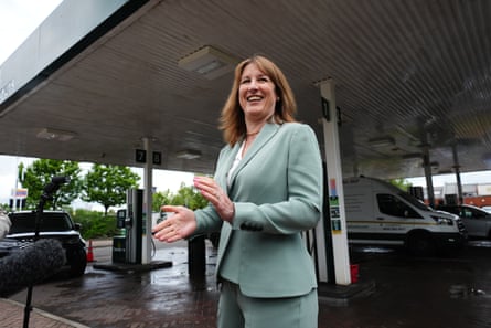 Rachel Reeves laughing in Leeds petrol station