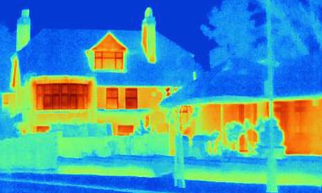 Thermal image of houses on a city street
