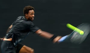Gael Monfils takes the first set against Miomir Kecmanovic.