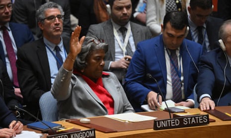 The US ambassador to the UN, Linda Thomas-Greenfield, votes to abstain during the UN vote on a resolution calling for an immediate ceasefire in Gaza.