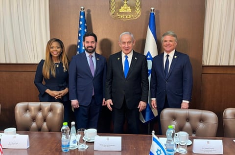 Benjamin Netanyahu meets with Mike Lawler, Sheila Cherfilus-McCormick and Michael McCaul on 26 May 2025. Photograph: Michael McCaul’s 0ffice