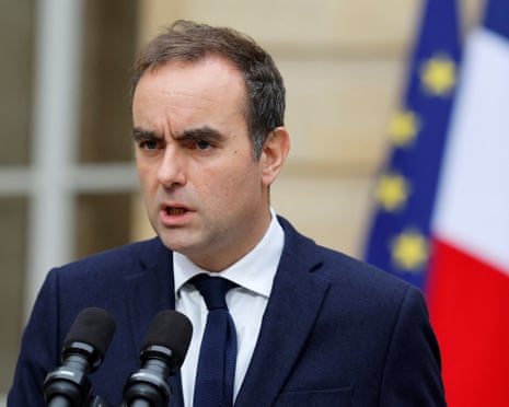 French outgoing prime minister Sebastien Lecornu delivers a statement in the courtyard at the Hotel Matignon in Paris in France, 8 October 2025.