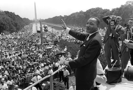 Martin Luther King on the steps of the Lincoln Memorial on 28 August 1963 during the March on Washington at which he gave his ‘I have a dream’ speech.