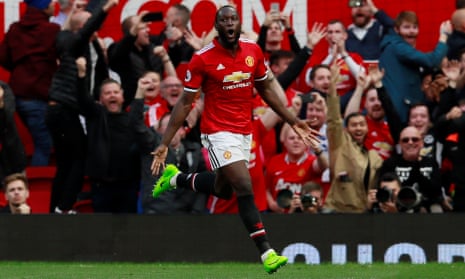Manchester United’s Romelu Lukaku celebrates scoring their third goal.