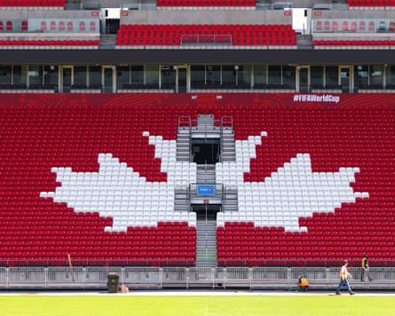 A maple leaf is depicted on the seats at BMO Field.
