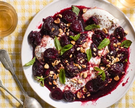 Ravinder Bhogal’s balsamic roasted cherries with mozzarella and mint.