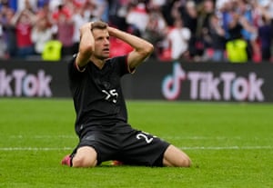 Thomas Muller reacts after his missed chance.