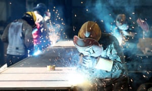 A worker cutting steel at a factory in Huaibei in Chinaâ€™s eastern Anhui province.