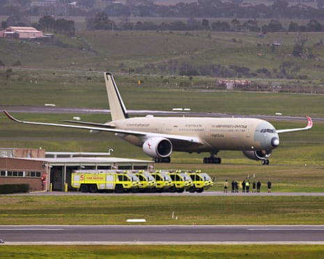 The Qantas A350-1000ULR arrives at Melbourne's Tullamarine airport on Friday after a 19 hour and 13 minute flight from the Airbus factory in Toulouse, France