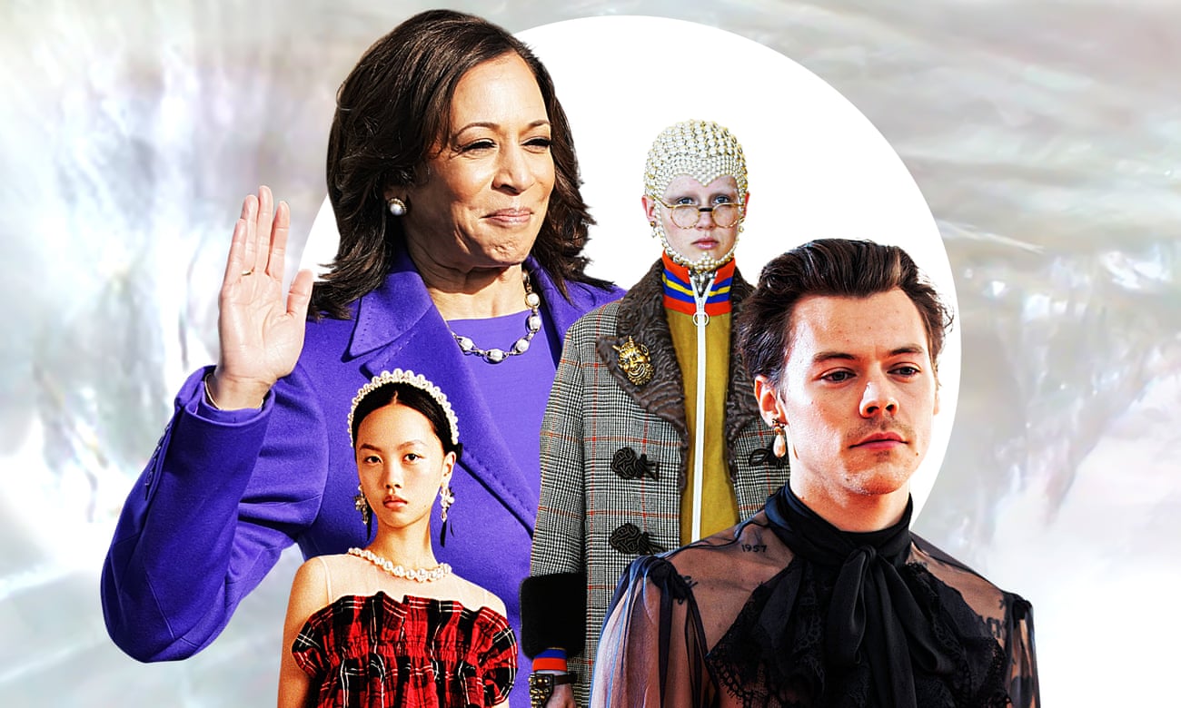Kamala Harris in her trademark pearls, Gucci and Simon Rocha’s H&;M collection, and Harry Styles