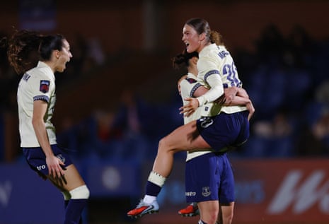 Ruby Mace gets a lift after Everton’s win against Chelsea