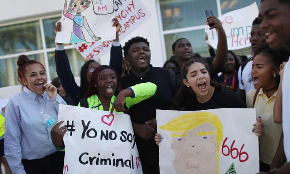 High school students in South Florida rally against Donald Trump’s immigration policies and ask that their schools become ‘sanctuaries’.