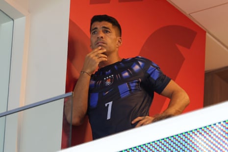 Luis Suarez watches as Uruguay press for a winner.