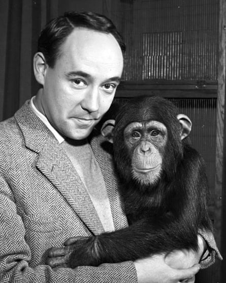 Desmond Morris with a chimpanzee in 1961.