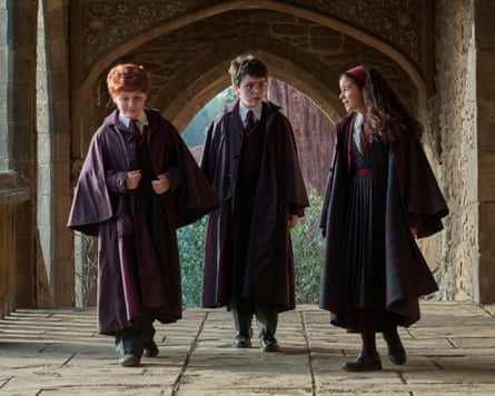 Alastair Stout as Ron Weasley, Dominic McLaughlin as Harry Potter and Arabella Stanton as Hermione Granger in the new HBO Max Harry Potter series