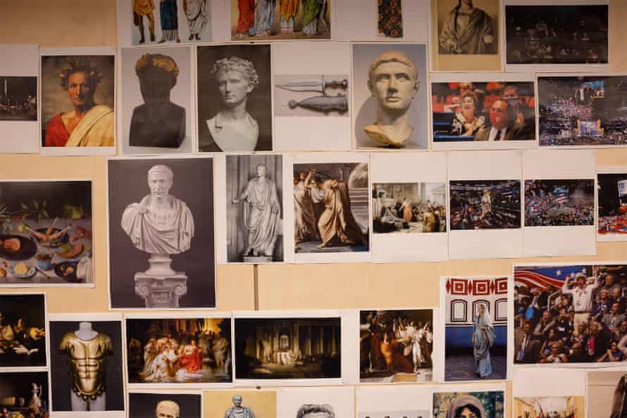 An inspiration board in the rehearsal room for Julius Caesar.
