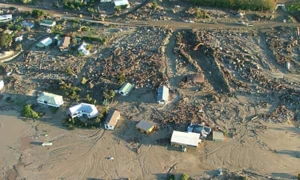 The New Zealand town of Matata after being hit by a landslide following heavy rain in 2005.