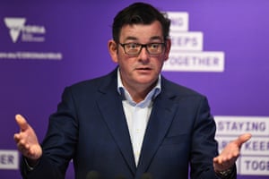 Victorian premier Daniel Andrews answers questions from the media on Sunday.