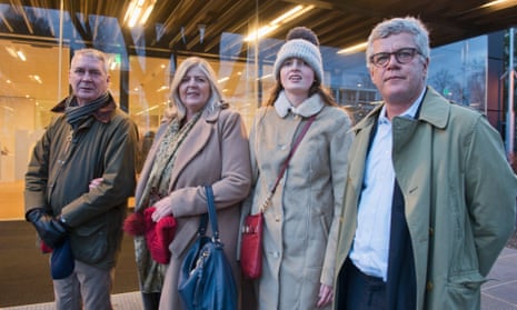 Jolyon Maugham QC (right) with British citizens (from left) Chris, Debra and Molly Williams outside the district court in Amsterdam.