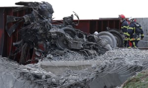 The French fire brigade among crash wreckage