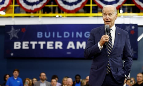 Joe Biden at the SK Siltron plant in Bay City, Michigan on Tuesday. The Rail Workers Union said that Biden ‘blew it’.