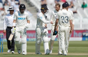 Root congratulates Conway for reaching a double century after the innings