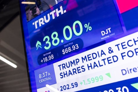a screen displays the share price for the Trump Media and Technology Group