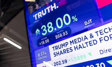 a screen displays the share price for the Trump Media and Technology Group