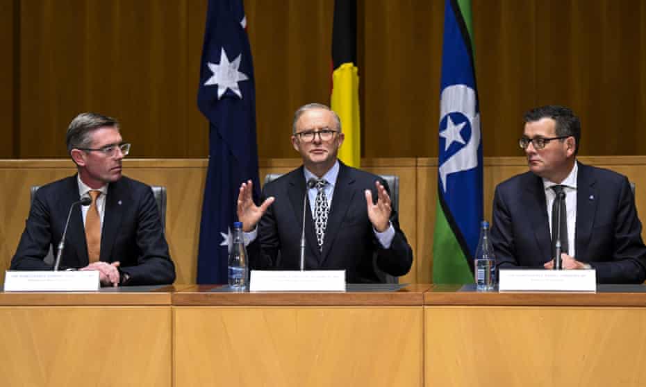 NSW Premier Dominic Perrottet, Australian Prime Minister Anthony Albanese and Victorian Premier Daniel Andrews