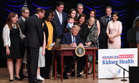President Donald Trump delivers remarks on Kidney Health, Washington DC, USA - 10 Jul 2019<br>Mandatory Credit: Photo by REX/Shutterstock (10331768j) President Donald Trump signs an executive order to overhaul the nation’s organ transplants and kidney dialysis systems at the Ronald Reagan Building. President Donald Trump delivers remarks on Kidney Health, Washington DC, USA - 10 Jul 2019 Trump will sign an executive order on Advancing American Kidney Health.