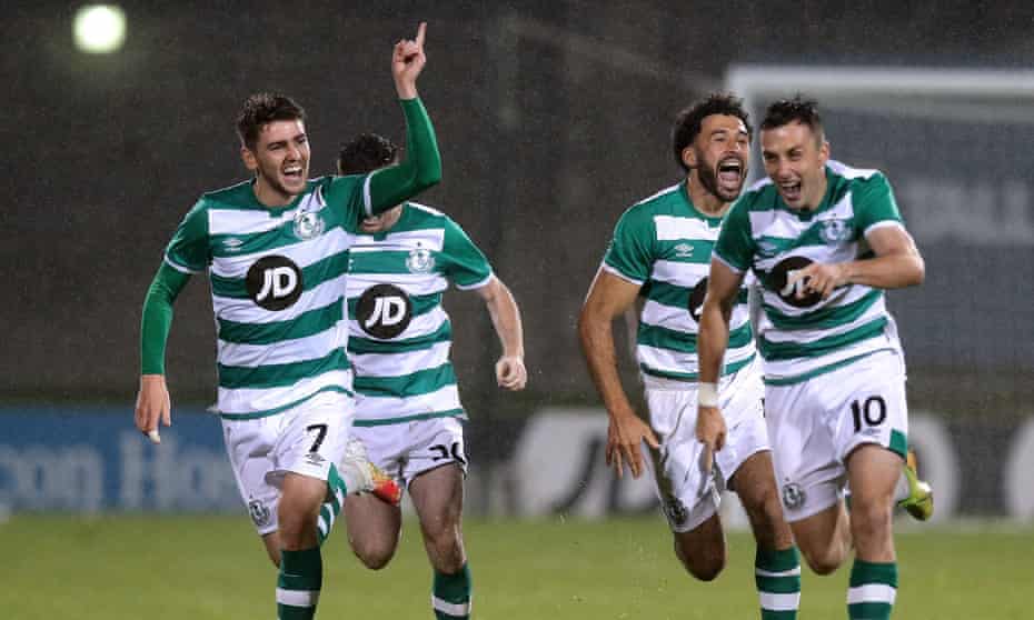 Shamrock Rovers celebrate after beating Ilves Tampere 12-11 on penalties to earn the Europa League tie against Milan.