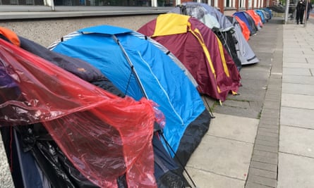 Tents with asylum seekers outside Ireland’s International Protection office in central Dublin