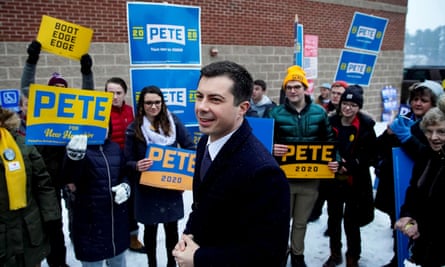 Pete Buttigieg drops by a polling location in Hopkington, New Hampshire, on 11 February.