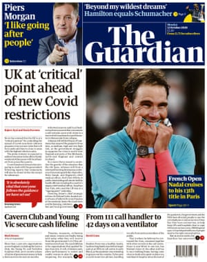 The Guardian front page 12 October 2020.