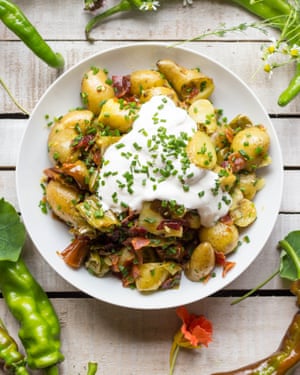 Hot potato salad with bacon.