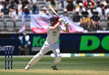 Harry Brook in action on the first day of the First Ashes Test in Perth